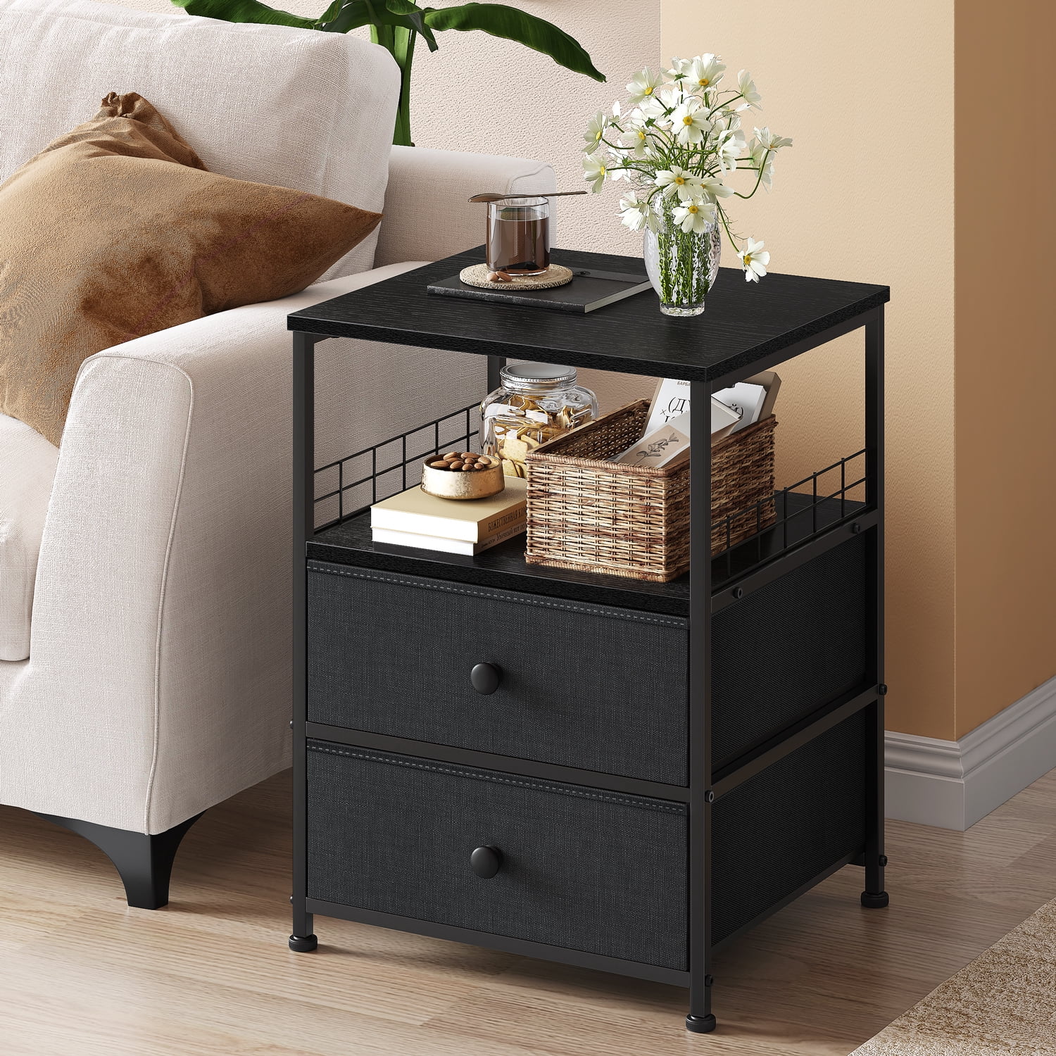 EnHomee End Table Metal Side Table Nightstands for Bedroom, Dark Grey Double