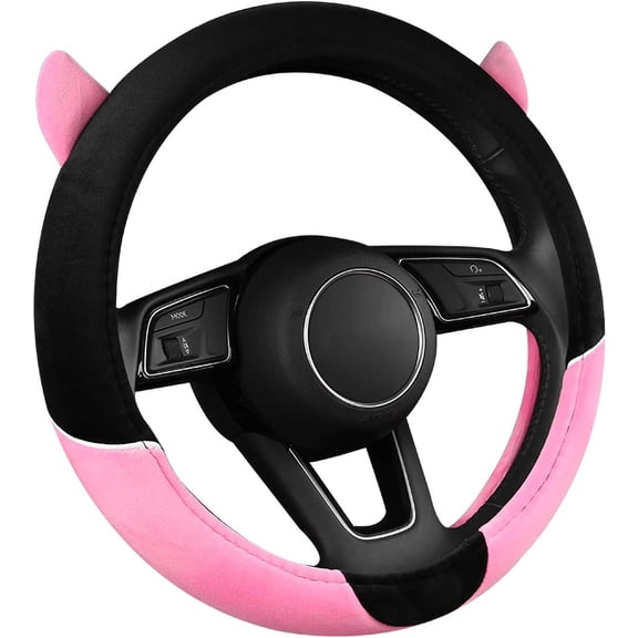Car Steering Wheel Covers Plush Steering Covers for Women, Universal Fit 15 Inch, Anti-Slip & Odor-Free, Pink