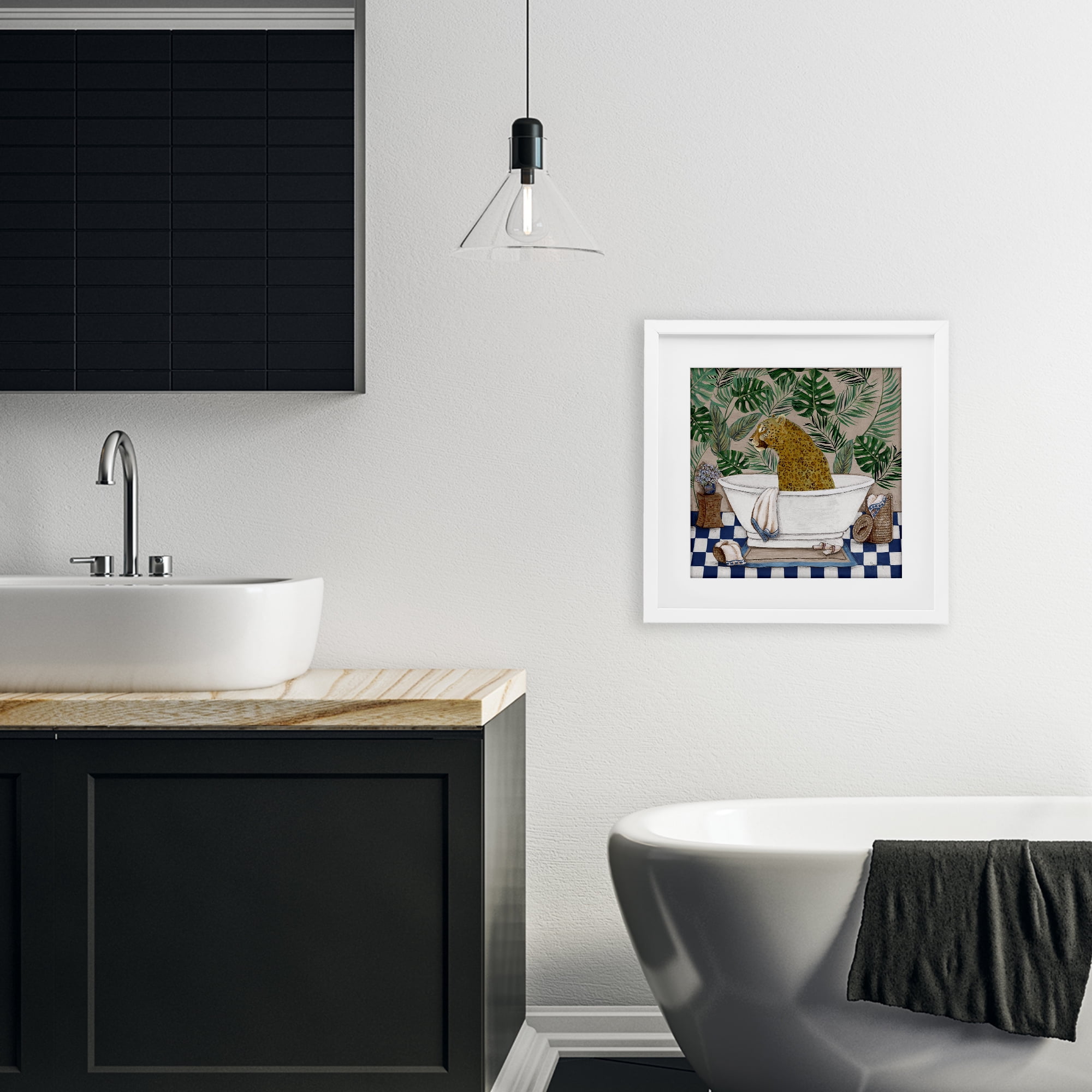 Stupell Industries Leopard in Tropical Bathtub White Framed Print Under Glass, design by Janet Tava