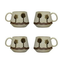 Creative Co-Op Stoneware Mug with Painted Trees, Set of 4, Multicolor
