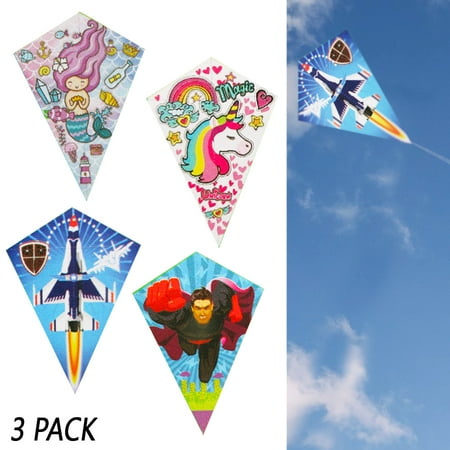 3 Pack Easy Flyer Diamond Kite Fun Kids Beach Park Outdoor Games Plastic Fly (Mono Kite Best Manjha)