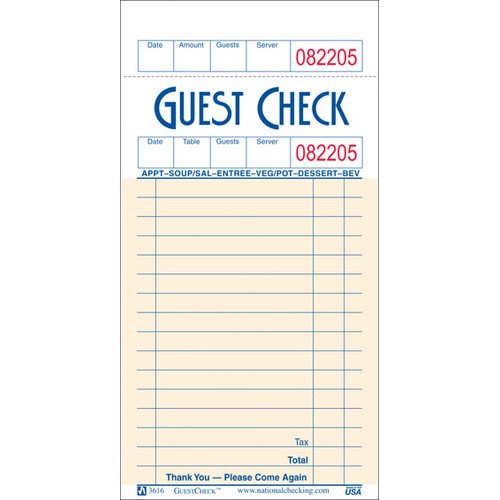 Guest Check Book 1 Part Salmon 16 Line, 60G 100 checks per book 50