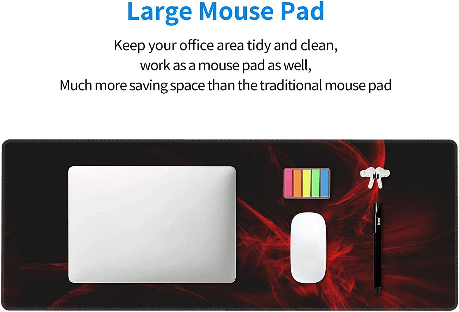 Red and Black Mouse Pad XXL Long Extra Gaming Desk Mat for Computer Keyboard Laptop Office Non-Slip Rubber Stitched Edges 31.5×11.8 Inch
