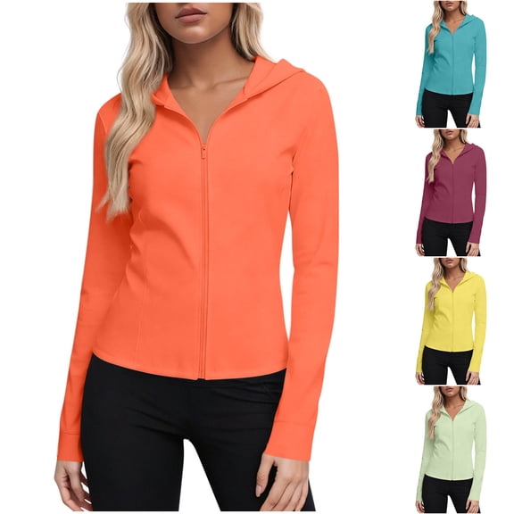 Miluxas Women's Sun Protection Hooded Clothing Long Sleeve Athletic Hiking Shirts Lightweight Zip Up Outdoor Jacket Yellow