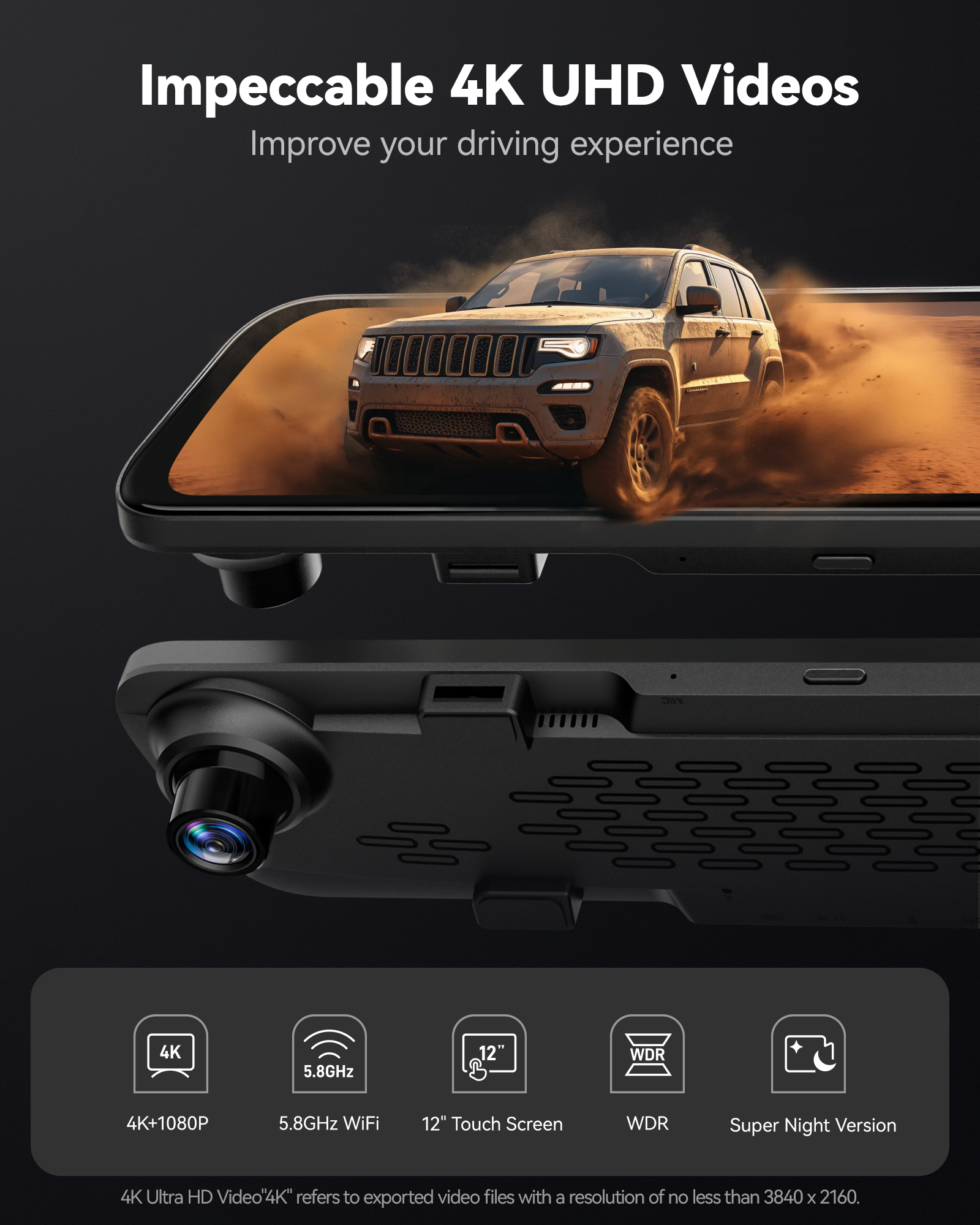 WolfBox 12" 4K Front 1080P Rear Mirror Dash Cam photo 2