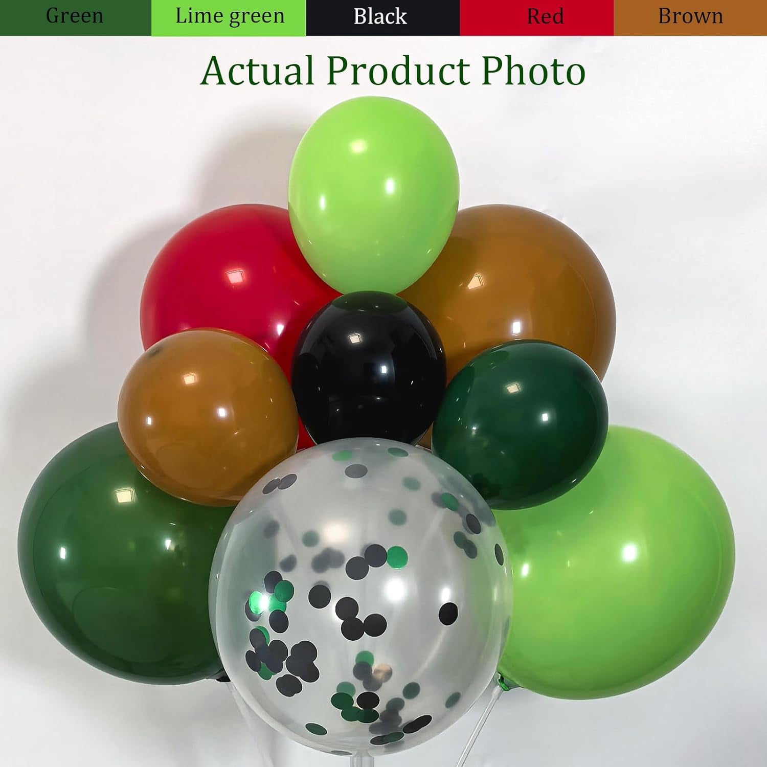 Balloon Arch Garland with Green Brown Black Balloons and Star Confetti for Video Game Theme Birthday Baby Shower Graduation Party Decorations