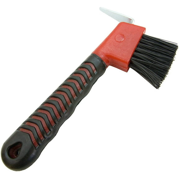 Rubber Hoof Pick with Brush, Red