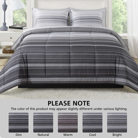 MAINSTAYS ALL IN ONE REVERSIBLE COMFORTER AND SHEET SET, 7-PIECE, FULL, GRAY STRIPE