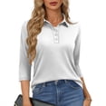 thumbnail image 2 of Qwertyu Women's Polo Shirts 3/4 Sleeve Cotton Collared T Shirt Golf Shirt Business Casual Tee Uniform Tops 3-Button Light Gray 3XL, 2 of 5