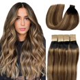 thumbnail image 1 of Extensiones De Cabello Con Cinta Marrón Resaltada, 20 Pulgadas, Negro Oscuro A Marrón Medio Con Rubio Ceniza, 50 G, 20 Extensiones De Cabello Humano Natural Con Cinta En Extensiones De Cabello Real, 1 of 1