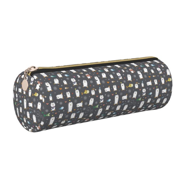 Disketp Lovely Penguin Estuche Organizador de Lápices de Cuero, Estuche de Oficina con Cremallera para Bolígrafo y Lápiz
