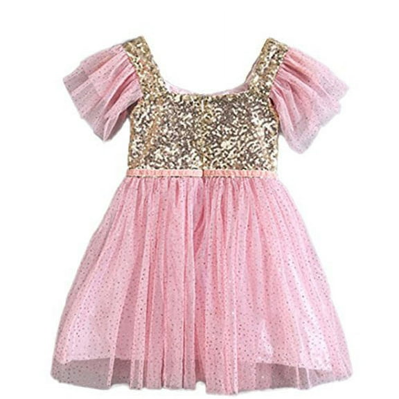 StylesILove Baby Kids Girl Gold Sequin Tutu Pink Dress (18-24 Months)