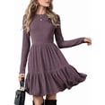 thumbnail image 3 of Women Long Sleeve Fall Dresses Flowy Casual Ribbed Knit Crew Neck Knee Length Sweater Dress S, 3 of 9
