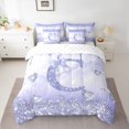 thumbnail image 2 of Homewish Purple Sequin Print C Bedding Comforter Set 7pcs for Kids, Romantic Diamond Love Heart King Bedding Sets, Fashion Mabrling Abstract Reversible Bed Sheets, Super Cozy Room Decor, 2 of 7