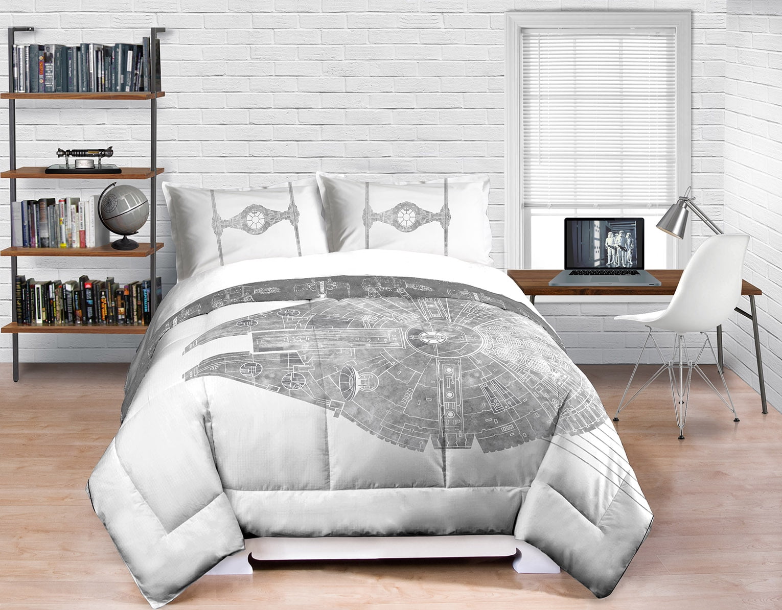 Star Wars Classic Falcon Twin/Full 3 Piece Comforter Set, White, 100% Microfiber, Lucas