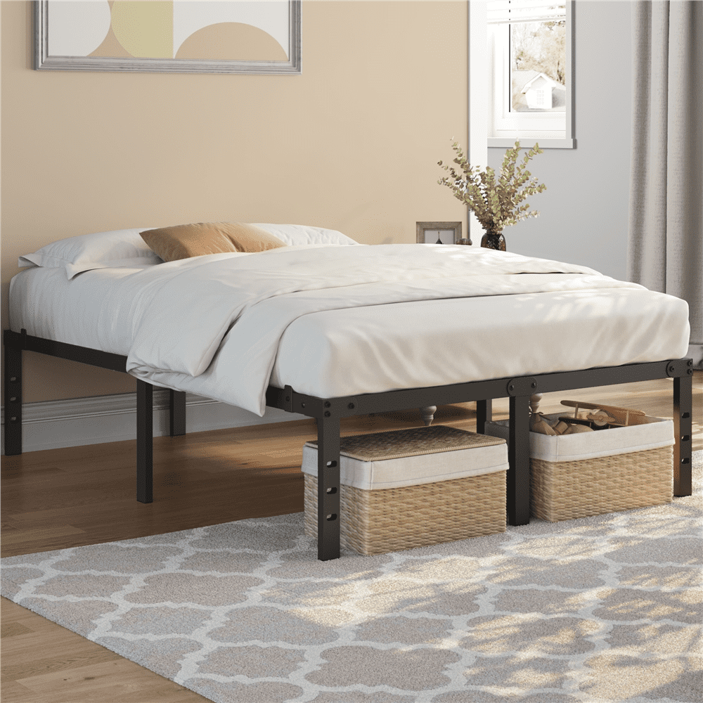 Alden Design Full Size 16.5" Metal Platform Bed Frame, No Box Spring Needed, Adult, Black