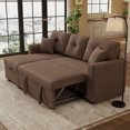 thumbnail image 2 of Muumblus Convertible Pull Out Sofa Bed, L-Shaped Sectional Sleeper Couch with Storage Chaise, Brown Polyester, 2 of 11