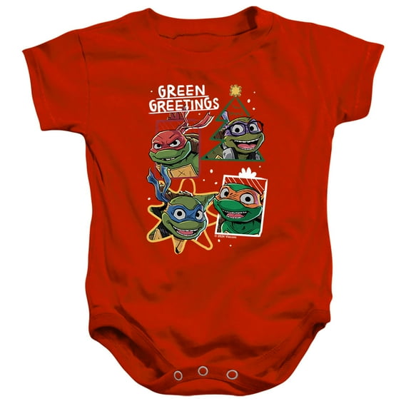 Teenage Mutant Ninja Turtles Green Greetings Christmas Unisex Infant Snap Suit for Baby, Red, Small