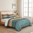 thumbnail image 5 of Queen Quilt Set 90''x96'', Farmhouse Teal Brown Lightweight Summer Bedspread Coverlet Set with 2 Pillow Shams, Vintage Retro Wooden Breathable All Season Quilt Bedding for Bedroom/Guest Room, 5 of 9