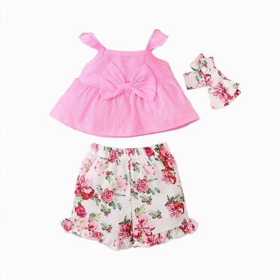 Hessimy Girls Summer 2 Piece Outfits Short Sets Casual Short Sleeve Tops and Pant with Pockets,Comfort Pants(Pink,6-9 Months)