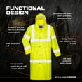 thumbnail image 3 of Portwest UH445 Men's Waterproof Hi Vis Raincoat - Reflective Lightweight Long Rain Jacket with Hood Safety Workwear ANSI Class 3 Orange, Medium, 3 of 7