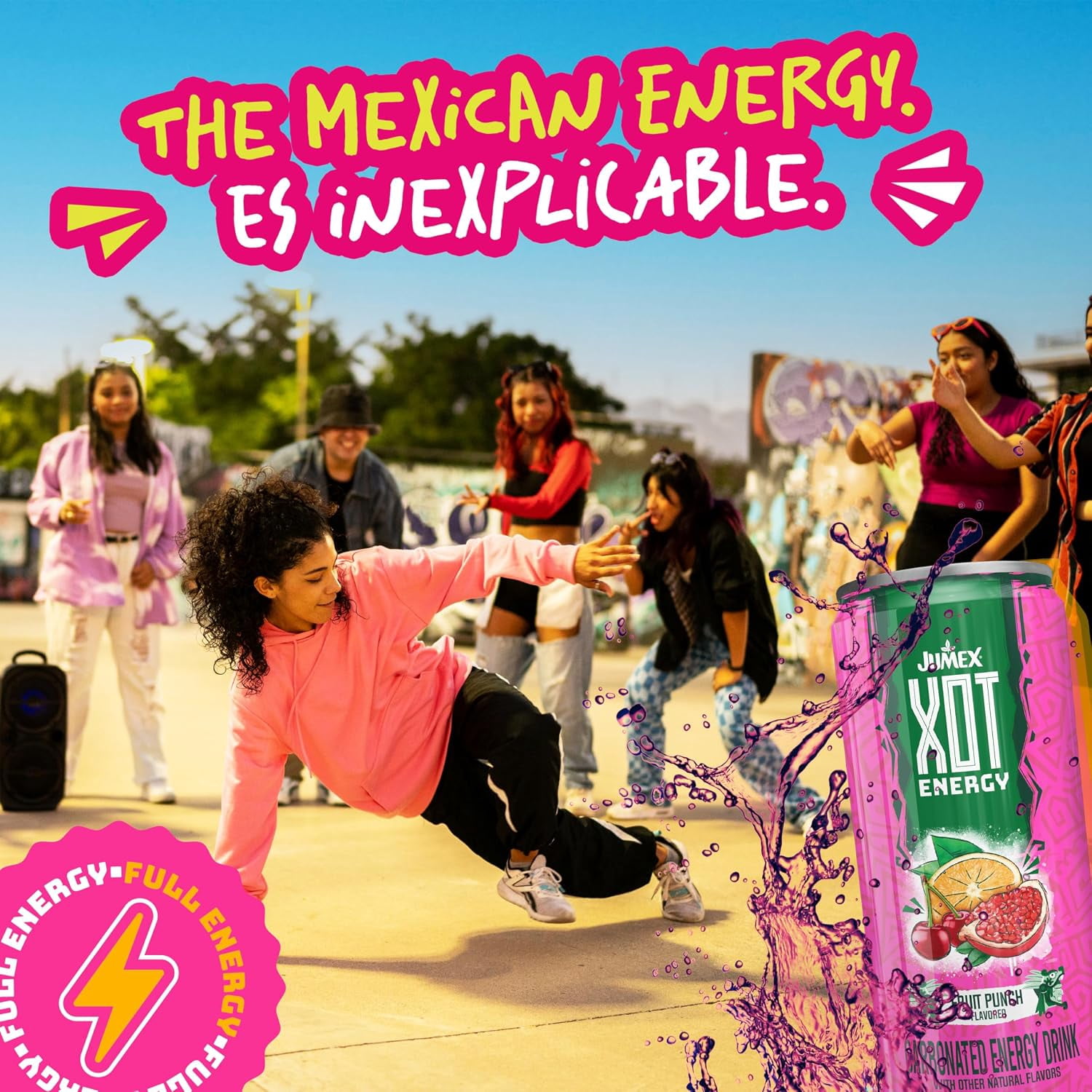 (12 pack) Jumex XOT Fruit Punch Sparkling Energy Drink, 12 fl oz