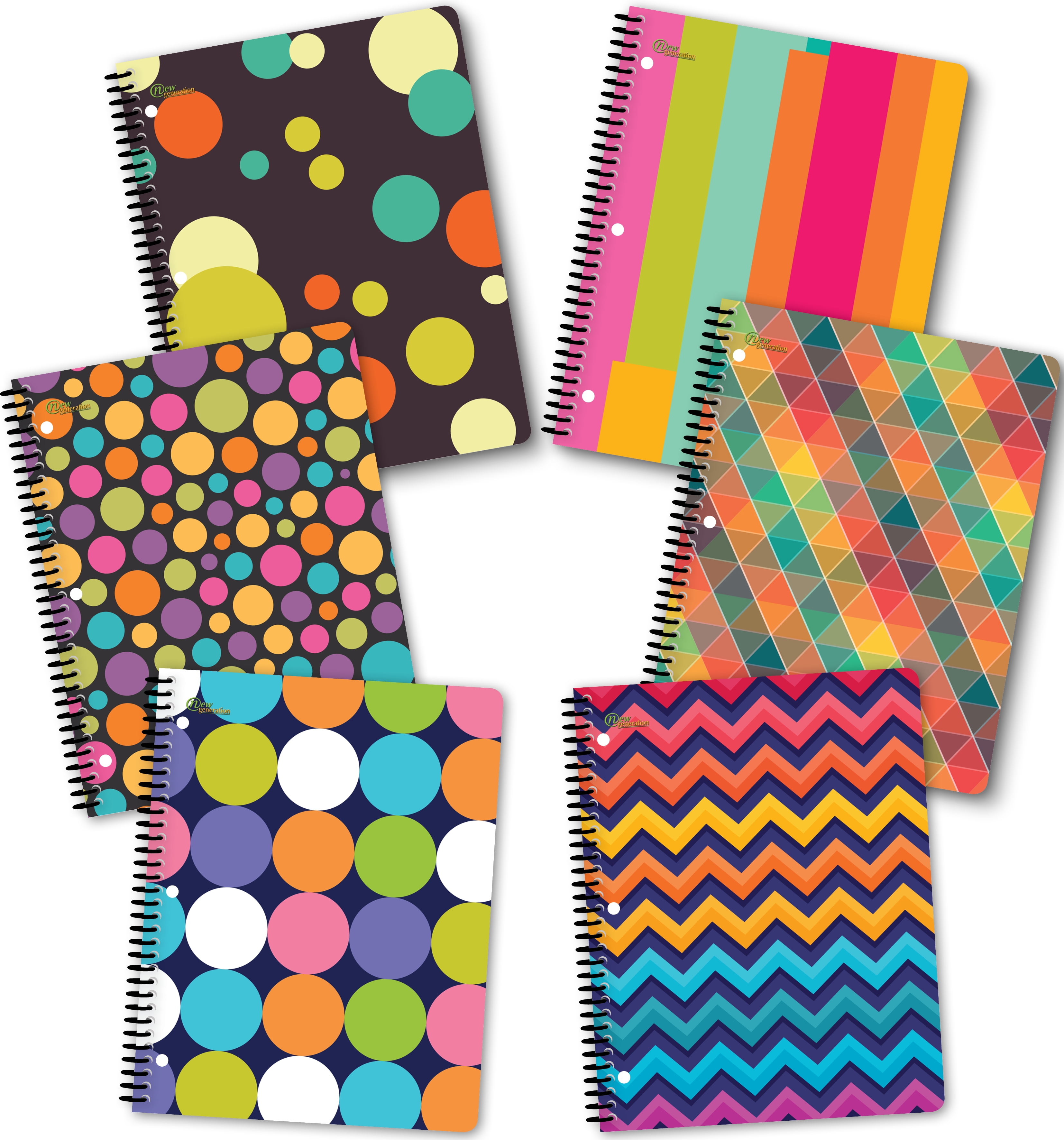 New Generation Pattern Spiral Notebooks , 1 Subject Wide Ruled 70