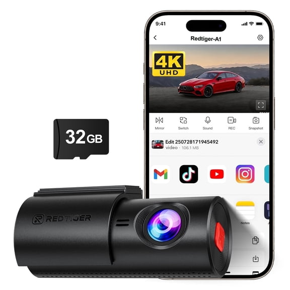 REDTIGER 4K Dash Cam with WiFi & APP Control, Compact Mini Car Camera,Super Night Vision, G-Sensor, 24H Parking Mode, Loop Recording