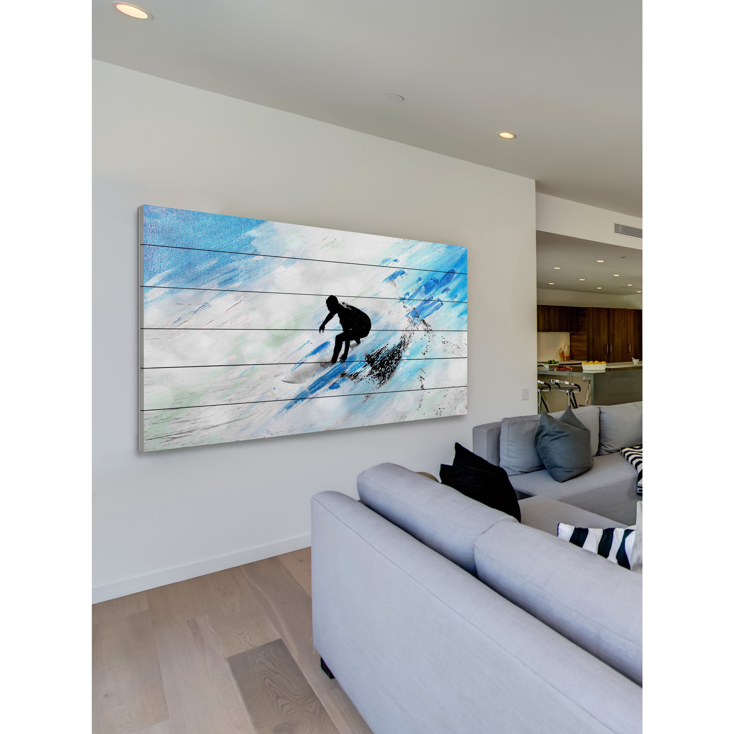 "White Surf Riding" Painting Print on White Wood