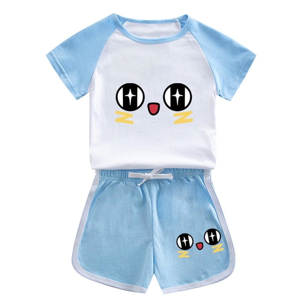 Odeerbi 1-12 Años Niños Niñas Conjuntos de Verano Estampado Algodón Manga Corta Raglan Camisas Pantalones Cortos Conjunto de Dos Piezas