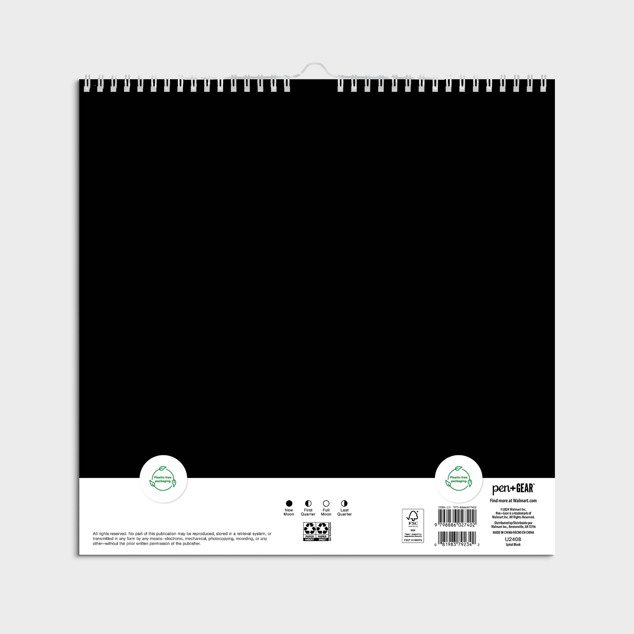 2025- 12 Month Cal-Spiral Black Border-12x12 Spiral Bound by Pen+Gear