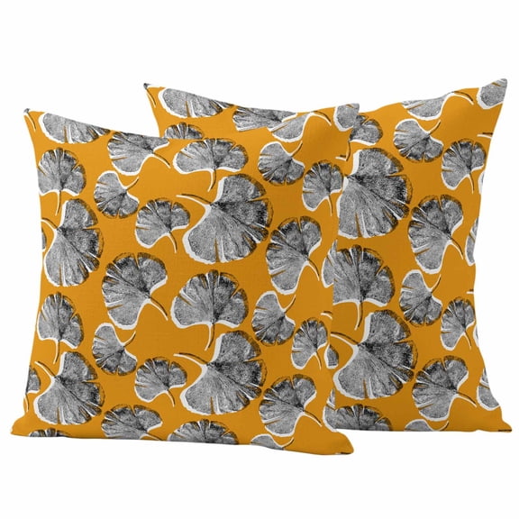 Grey Leaves Outdoor Waterproof Pillow Covers, Vintage Abstract Art Botanical Orange Decorative Square Throw Pillowcase Sofa Cushion Sham for Patio/Couch/Chair, 18"x18" 2 Pack