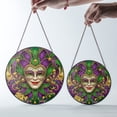 thumbnail image 3 of Fat Tuesday Mardi Gras Mask Stained Glass Suncatcher UV Printed Glass, Carnival Party Favor, Round, 3 of 8