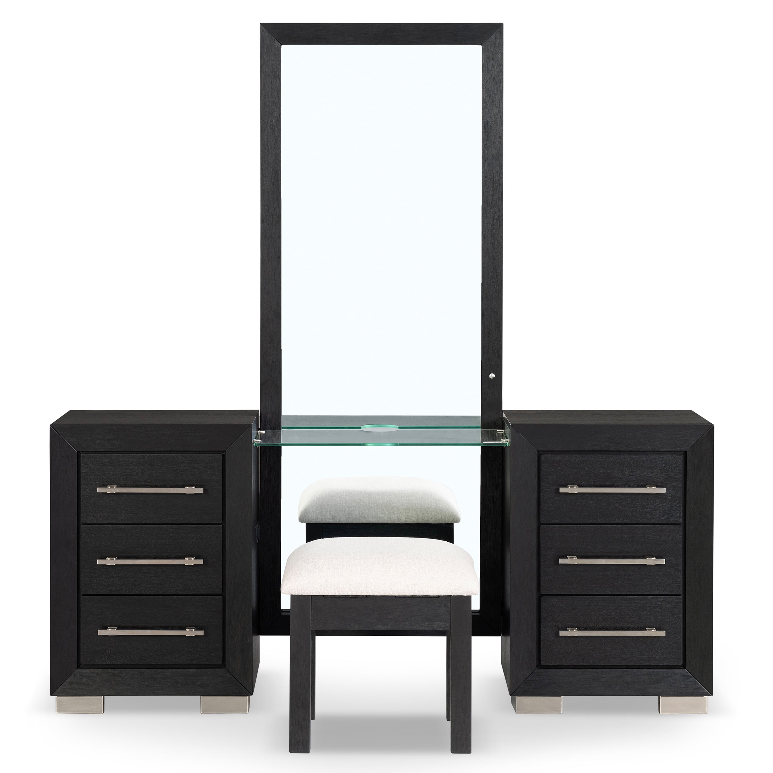 Furniture of America Bennett 4-Piece Modern 6-Drawer Vanity Set with LED and Power Outlet, Black