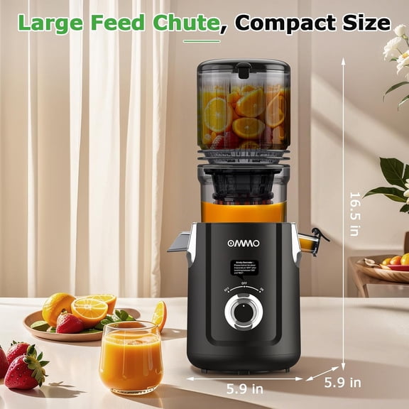 Cold Press Juicer Machines - 5.1" Wide Feed Chute Slow Masticating Juicer for Whole Fruits & Vegetables, Easy to Clean, High Juice Yield, , Black