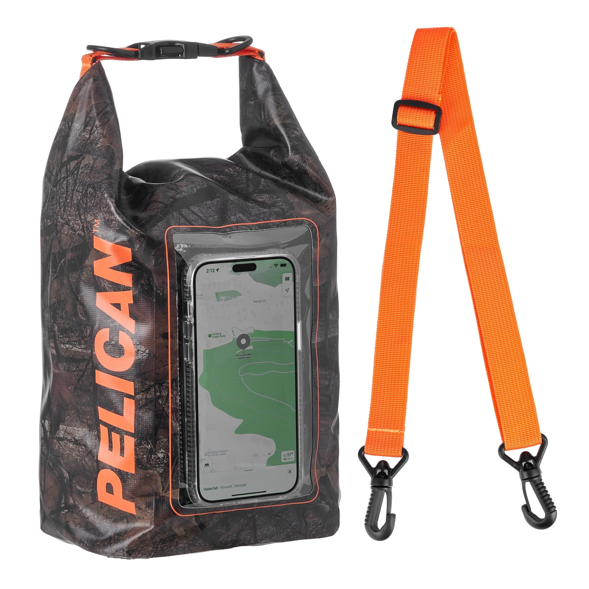 Pelican Marine IP68 Waterproof Dry Bag (5L) w/ Built-In Phone Pouch - Travel, Kayak & Camping Accessories - Hunter Camo