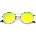 thumbnail image 1 of Retro Metal Frame Thin Temples Colored Mirror Lens Round Sunglasses 50mm (Silver / Yellow Mirror), 1 of 4