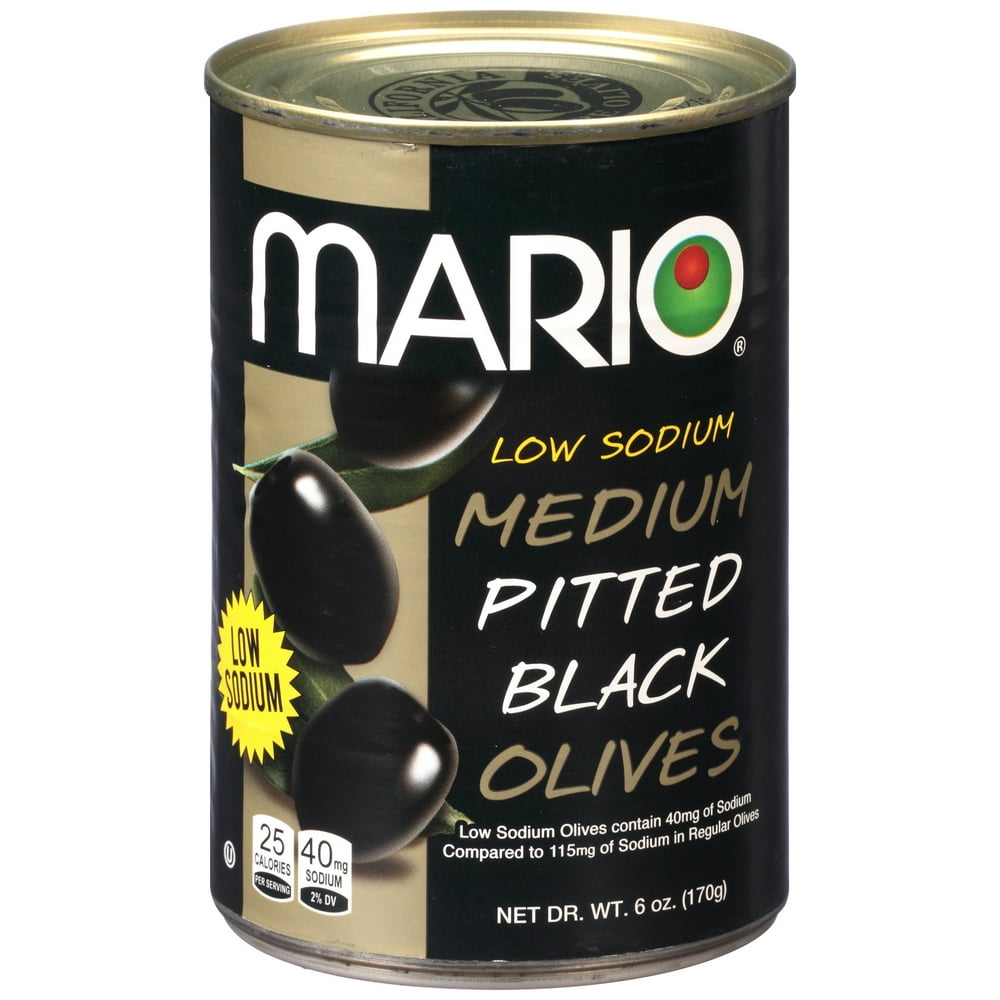 Mario Black Olives, Medium Pitted, Low Sodium, 6 Oz
