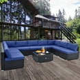 thumbnail image 3 of Costway 10 PCS Patio Rattan Furniture Set Outdoor Wicker Sofa Table Cushioned Seat Navy, 3 of 10