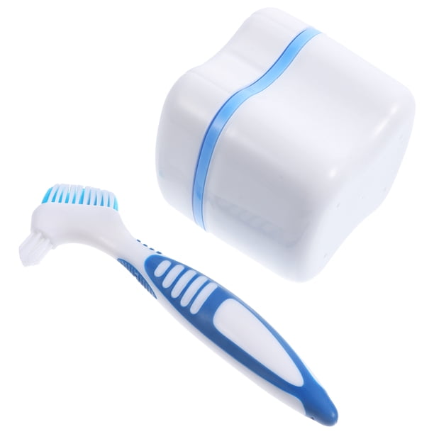EeaseMX Cepillo de dientes portátil para dentaduras postizas, creativo cepillo de dientes de doble cabezal con caja