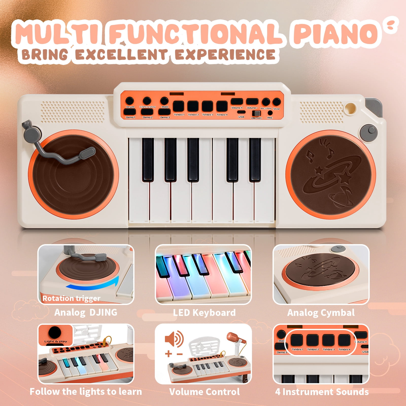 Dammyty Musical Toddler Piano Keyboard with Microphone, Educational Baby Music Toy for Kids