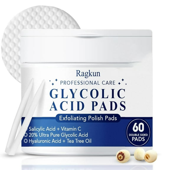 Glycolic Acid Pads, Exfoliating Resurfacing Pads for Face with Salicylic Acid Pad with Tea Tree Oil, Exfoliating Face Peel & Radiance Deep Cleaning Effect, Dark Spot Removers 60 Count