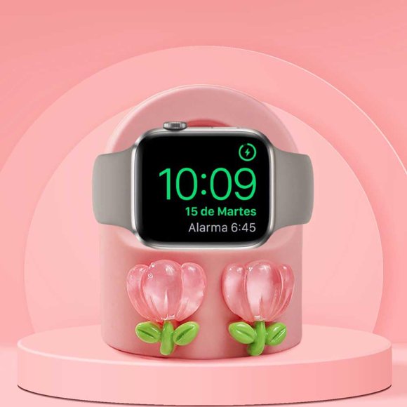 Zougon Lindo Soporte De Cargador De Tulipán De Dibujos Animados Apto Para Apple Watch Series 10/9/8/Se2/Se/Ultra2/Ultra/7/6/5/4/3/2/1 (49 Mm 45 Mm 44 Mm 42 Mm 41 Mm 40 Mm 38 Mm) Base De Carga De Silic