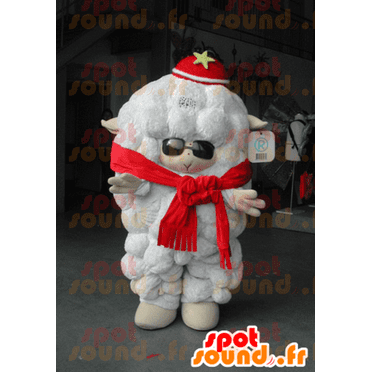 SPOTSOUND large white sheep mascot, with sunglasses