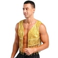 thumbnail image 3 of Nyeemya Men's Shiny Sequins Open Front Jacket 70s Hippie Tassel Vest Disco Party Sleeveless Cropped Tank Top Gold L, 3 of 7
