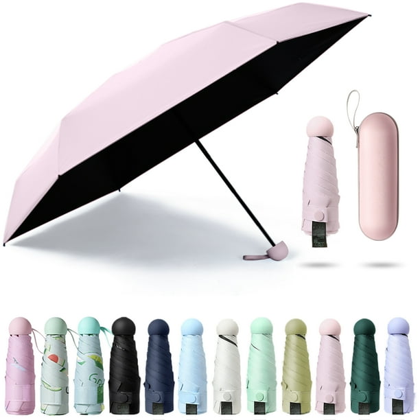 Paraguas para el sol Plegado Ultraligero Seis huesos Con caja Protección solar Protección UV Parasol Sol Lluvia Doble propósito Ideal para viajar Niñas y mujeres