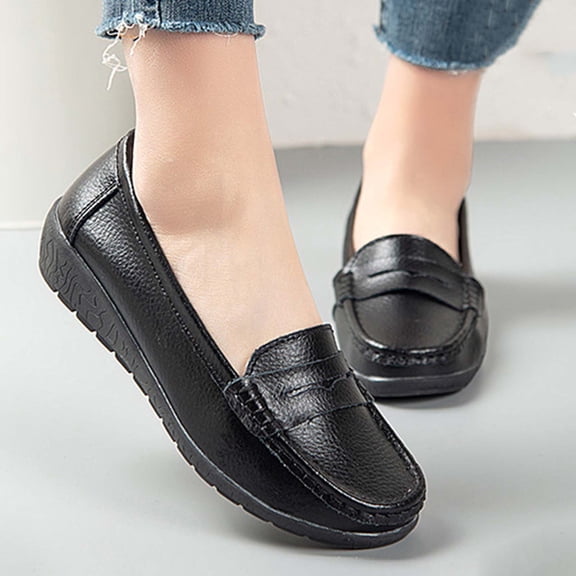 Women's Casual Loafers, Slip on Flat Shoes for Plus Size, Round Toe Low Heel Comfortable Everyday Wear
