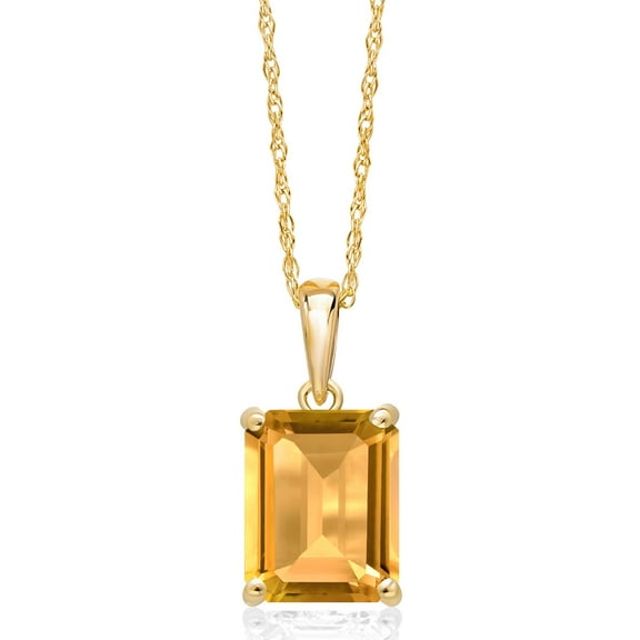 Gem Stone King 14K Yellow Gold Yellow Citrine Pendant Necklace | 2.33 Cttw | Gemstone November Birthstone | Octagon 9X7MM | Gold Necklace for Women | With 18 inch Gold Chain