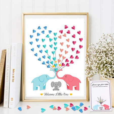 Ourwarm Elephant Baby Shower Guest Book With Guide Card Unframed