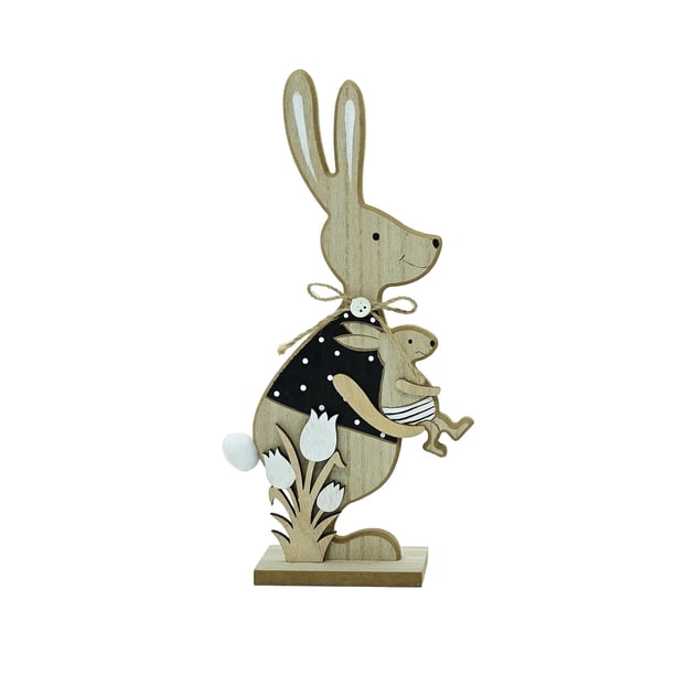 Pieza Decorativa de Madera de las Figuras de los Conejos de Pascua Conejo Lindo Cabalgando con un Ornamento de Madera de la Figurada de los Animales de la Cesta 12 * 5 * 30cm